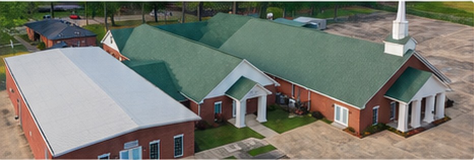 Aerial view of New Green Grove Church of Faith on Browning Road