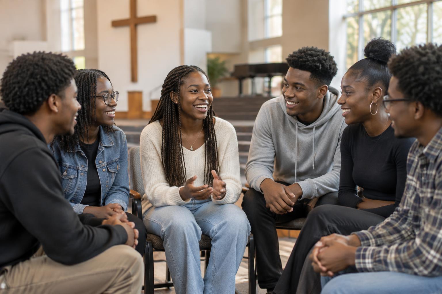 AI-generated promotional concept of African American young people connecting in church